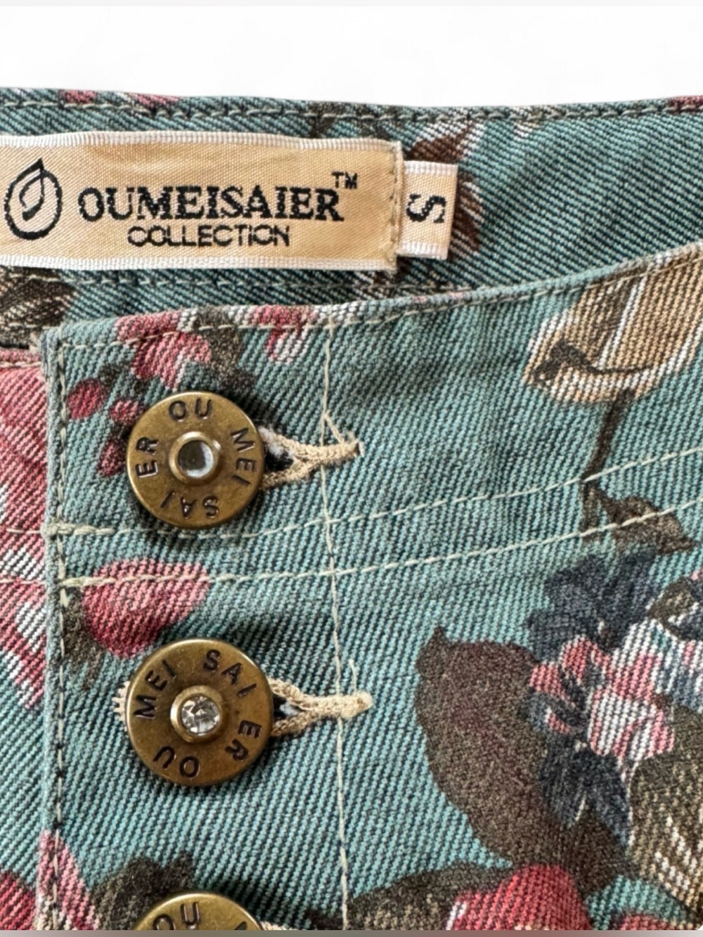 Floral Lowrise Pants in Teal and Rose - Picture 2 of 7